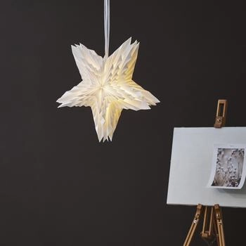 Marelida Papierstern WHITE hängend 5-zackig D: 50cm mit Band 3-lagig gefaltetes Papier weiß