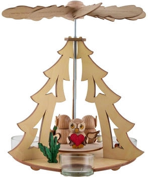 Kuhnert Weihnachtspyramide 1-stöckige Pyramide mit 3 Eulenkindern (22cm) von Drechslerei