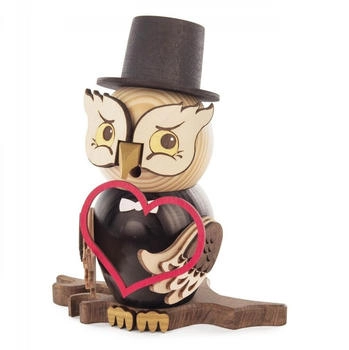 Kuhnert Drechslerei Rauchfigur/Räucherfigur Eule Bräutigam aus Massivholz ca. 15 cm Made in Germany