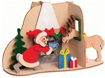 Kuhnert Drechslerei - Hobaku Bastelset Rauchhaus/Räucherhaus Weihnachtsmann mit Elch aus Holz zum Zusammenbauen Made in Germany