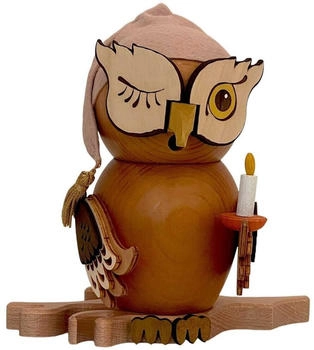 Kuhnert Drechslerei Rauchfigur/Räucherfigur Eule Schlafmütze aus Massivholz ca. 15 cm Made in Germany