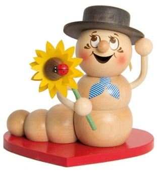 Kuhnert Drechslerei Rauchmann/Räucherfigur Rauchwurm aus Holz Rudi & ROSI Motiv: Herz-Rudi Höhe: ca. 14cm Made in Germany