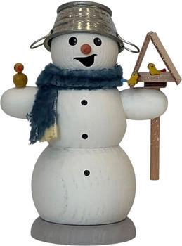 Kuhnert Rauchmann/Räucherfigur aus Holz Schneemann mit Vogelhaus und Vogel ca. 13 cm Made in Germany