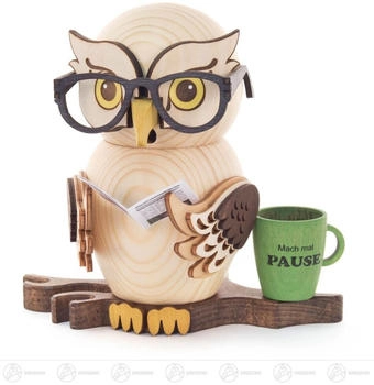 Kuhnert Drechslerei Rauchfigur/Räucherfigur Eule mit Brille aus Massivholz ca. 15 cm Made in Germany