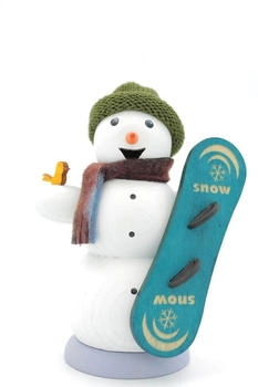 Kuhnert Rauchmann/Räucherfigur aus Holz Schneemann mit Snowboard ca. 13 cm Made in Germany