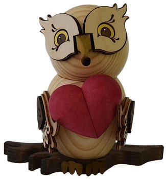 Kuhnert Drechslerei Rauchfigur/Räucherfigur Eule mit Herz aus Massivholz ca. 15 cm Made in Germany