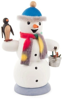Kuhnert Rauchmann/Räucherfigur aus Holz Schneemann mit Pinguin ca. 13 cm Made in Germany
