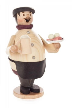Kuhnert Drechslerei Rauchmann/Räucherfigur aus Holz Max als Wirt 16cm Höhe Made in Germany