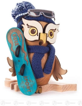 Kuhnert Drechslerei - Rauchfigur/Räucherfigur Eule mit Snowboard aus Massivholz ca. 15 cm Made in Germany