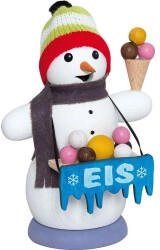 Kuhnert Rauchmann/Räucherfigur aus Holz Schneemann als Eisverkäufer ca. 13 cm