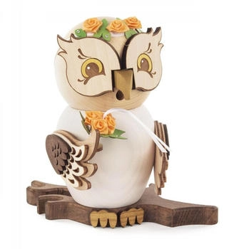 Kuhnert Drechslerei Rauchfigur/Räucherfigur Eule Braut aus Massivholz ca. 15 cm Made in Germany