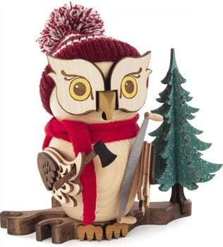 Kuhnert Drechslerei Rauchfigur/Räucherfigur Eule Waldarbeiter aus Massivholz ca. 15 cm Made in Germany