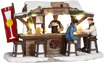 Luville Weihnachtsdorf-Miniatur Marktstand mit Schnaps - L16 x B8 x H9 cm