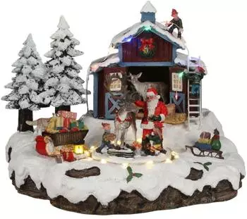 Luville Weihnachtsdorf-Miniatur „Weihnachtsmann-Dorf mit Rentier“ L23,5 x B21 x H20 cm
