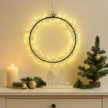Marelida LED Kranz Lichtkranz 130 warmweiße LED D: 30cm Batterie Timer für Innen schwarz