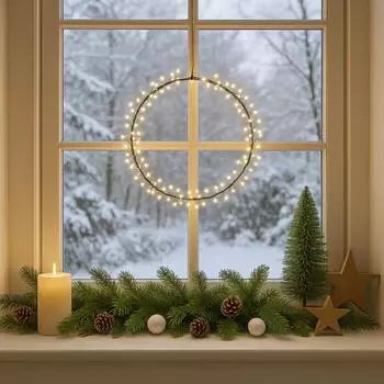 Marelida LED Kranz Lichtkranz 90 warmweiße LED D: 24cm Batterie Timer für Innen schwarz