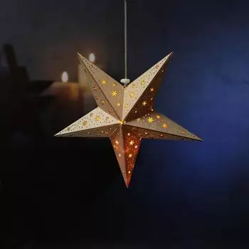 Marelida LED Holzstern mit Schneeflockenmuster hängend 5-zackig 10 warmweiße LED D: 40cm Timer