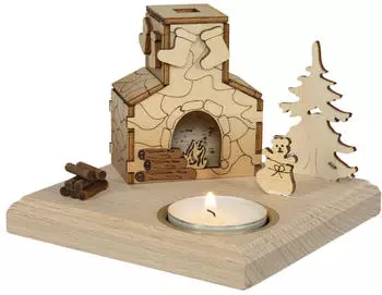 Saico Räucherkamin Deko Holz für 1 Teelicht 11,5 cm