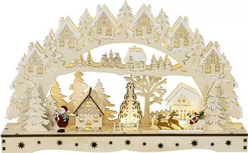 Saico 3D-Lichterbogen LED Deko Holz Santa & Schlitten 45 cm warmweiß