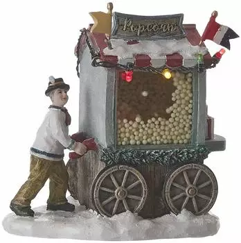 Luville Weihnachtsdorf-Miniatur Popcornwagen - L11 x B7,5 x H12 cm