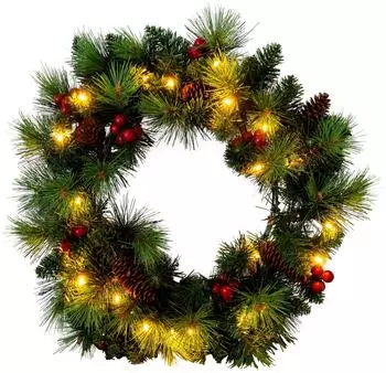 Näve Noel LED-Weihnachtskranz grün, Metall, warmweiß, Ø35cm, IP44