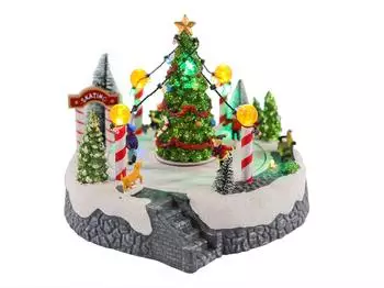 Spetebo Weihnachtsdekoration Eisbahn mit Tannenbaum, LED, Musik, 22cm (3042)