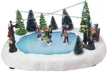 Spetebo Weihnachtsszene Eisbahn mit fahrenden Figuren, LED beleuchtet (23101187)