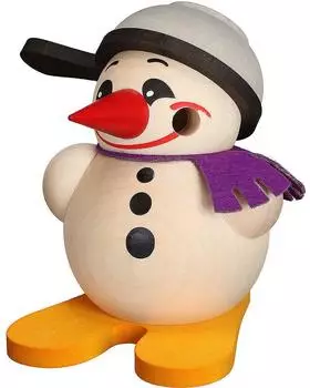 Seiffener Volkskunst Räuchermann Cool Man Schneemann mit Ski & Pfanne, Holz, 9cm (19604)
