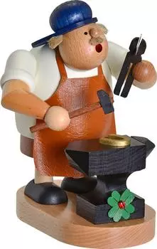 KWO Olbernhau Räuchermann Glücksschmied mit Amboss, Holzkunst, 18cm (21465)