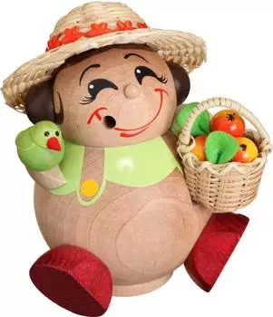 Seiffener Volkskunst Räuchermännchen Gärtnerin, Kugelräucherfigur, 11cm, Erzgebirge