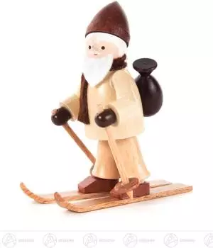 Dregeno Seiffen Miniatur Ruprecht auf Ski, natur, 6cm (195/077N)