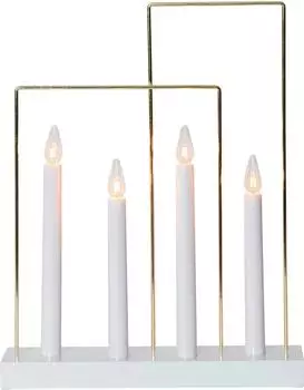 Star Trading Glossy Frame Kerzenleuchter 4x E10 warmweiß, Holz/Metall, weiß/gold, 36cm (644-71)
