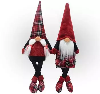 Lemodo Weihnachtswichtel Kantenhocker mit karierten Schuhen, 2er Set (HL021)