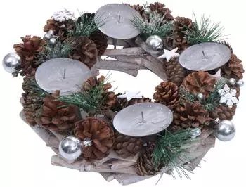 MCW Adventskranz M15 Holz, &Oslash; 32cm, silber (800000861961)