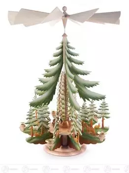 Dregeno Seiffen Weihnachtspyramide mit Rehen groß, farbig, für Kerzen d=14mm (085/743)