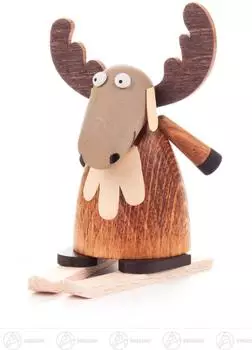 Dregeno Seiffen Miniatur Elch auf Ski, Holzfigur, 7,5cm (195/202/2)