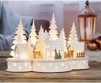 Spetebo Weihnachtsstadt aus Holz, beleuchtet, weiß, 30cm (54890)