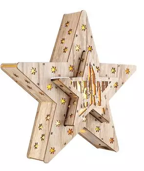 Spetebo LED Holzstern warmweiß, 16 LED, 33,5x33,5cm, 2er-Set (2222)