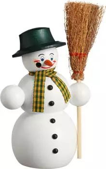 Seiffener Volkskunst Räuchermännchen Schneemann mit Besen, 16cm (12214)