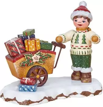 Hubrig Volkskunst Winterkinder Geschenkekind, handbemalt, 8cm (110h0043)