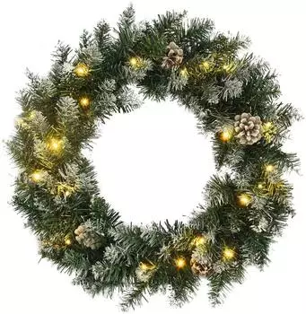 vidaXL Weihnachtskranz mit LED-Leuchten, grün, PVC, 60cm (345172)