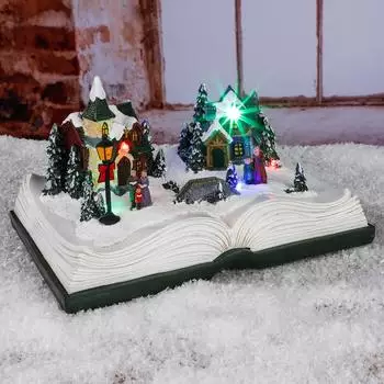 Spetebo Weihnachtsstadt im Buch 21,5cm, 6 bunte LEDs (54201)