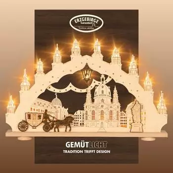 WEIGLA Schwibbogen "Dresdner Frauenkirche" LED, Holz, natur (66x41cm)