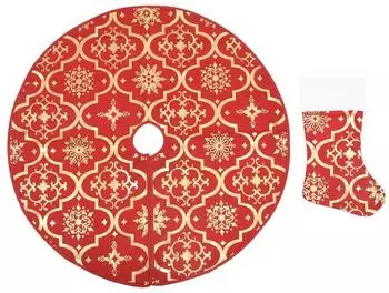 NoName Weihnachtsbaumdecke mit Socke, rot, Stoff, 90cm (330275)