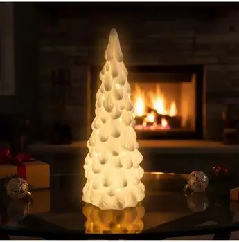 Spetebo Weihnachtsbaum Tischleuchte Porzellan matt wei&szlig; 26cm warmwei&szlig; (4739)