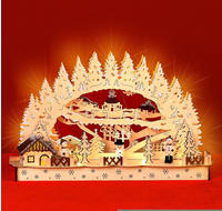 Monzana Schwibbogen Winterdorf Holz Hellbraun LED Beleuchtet Weihnachten Deko