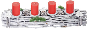 Mendler Adventskranz länglich 60x16x9cm weiß/grau + Kerzen rot (62512)