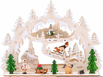 Brubaker Schwibbogen Winterlandschaft mit Kirche 9 LED Holz 27,5 x 24,5 cm