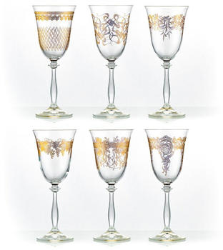 Crystalex Weißweingläser Royal verschiedenen Ornamenten Gold 250 ml 6er Set