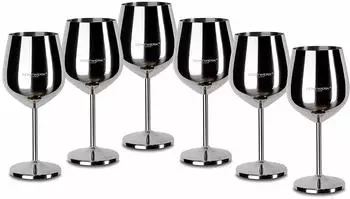 Echtwerk Weingläser aus Edelstahl, bruchsicher, Silber Edition, 6-teilig, 0,5L (EW-WG-1766)